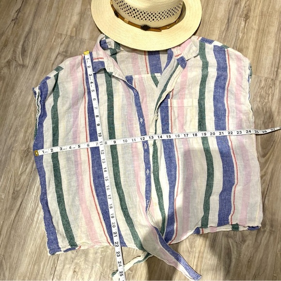 Comfy LINEN boho sleeveless blouse in trendy pastel stripes-cottage/resort vibe - Picture 13 of 13